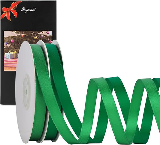 LIUYAXI 2 Rolls Green & Forest Double Faced Stain Ribbon, Total 50 Yards by LIUYAXI