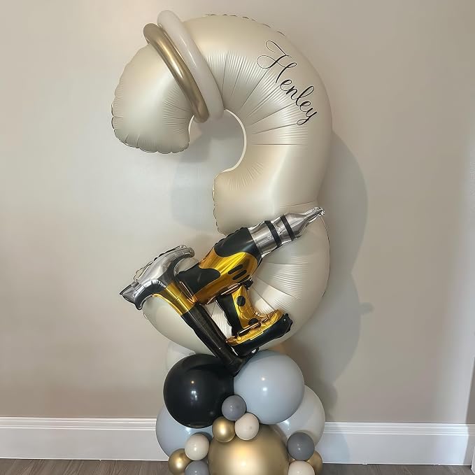 Cream Number 3 Balloons, 40 Inch 3 Balloons Giant Helium Foil Mylar Beige 3 - Image 2