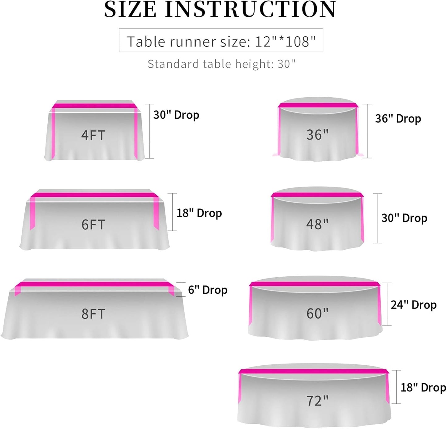 5-Pack Satin Table Runner Fuchsia 12 x 108 inches Long, Table Runners for Wedding, Birthday Parties, Banquets Decorations（5 Pack, 12x108 Inch, Fuchsia）