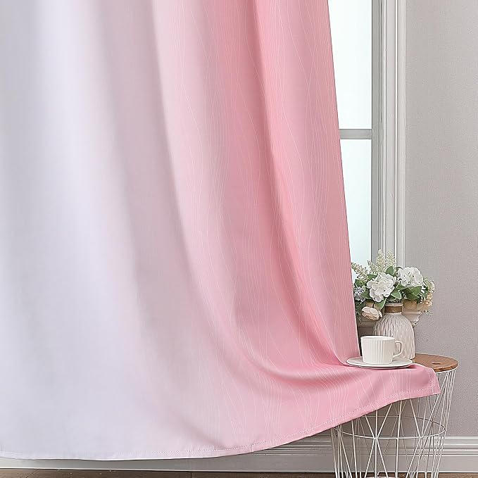Pink and Greyish White Ombre Blackout Curtains 45 Inch Long - Image 6