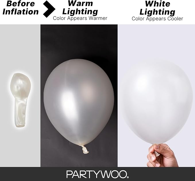 PartyWoo Pearl White Balloons 140pcs Metallic White Color Different Sizes | 18 - Image 3