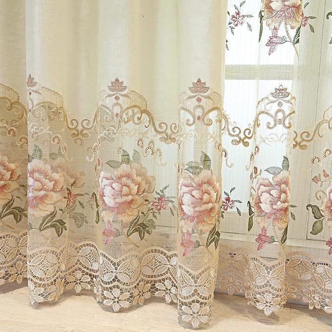 1pc Luxury Peony Embroidery Thermal Insulated Curtain Drape - Image 5