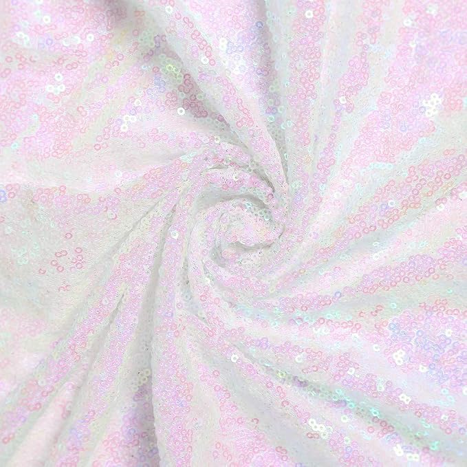 JYFLZQ White Iridescent Sequin Backdrop Curtains 2ft x 8ft 4 Panel Glitter - Image 6