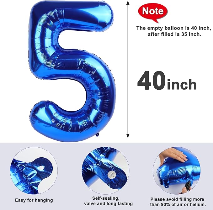 Number Balloons 5 Balloon Blue Birthday Decorations - Image 5