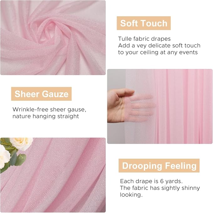Wedding Arch Draping Fabric Backdrop Drapes 28.7"x 20FT, Blush Pink | Sheer - Image 2