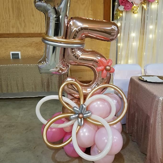 40 Inch Rose Gold Large Numbers Balloons 5, Self Inflating Digit 5 Helium - Image 4