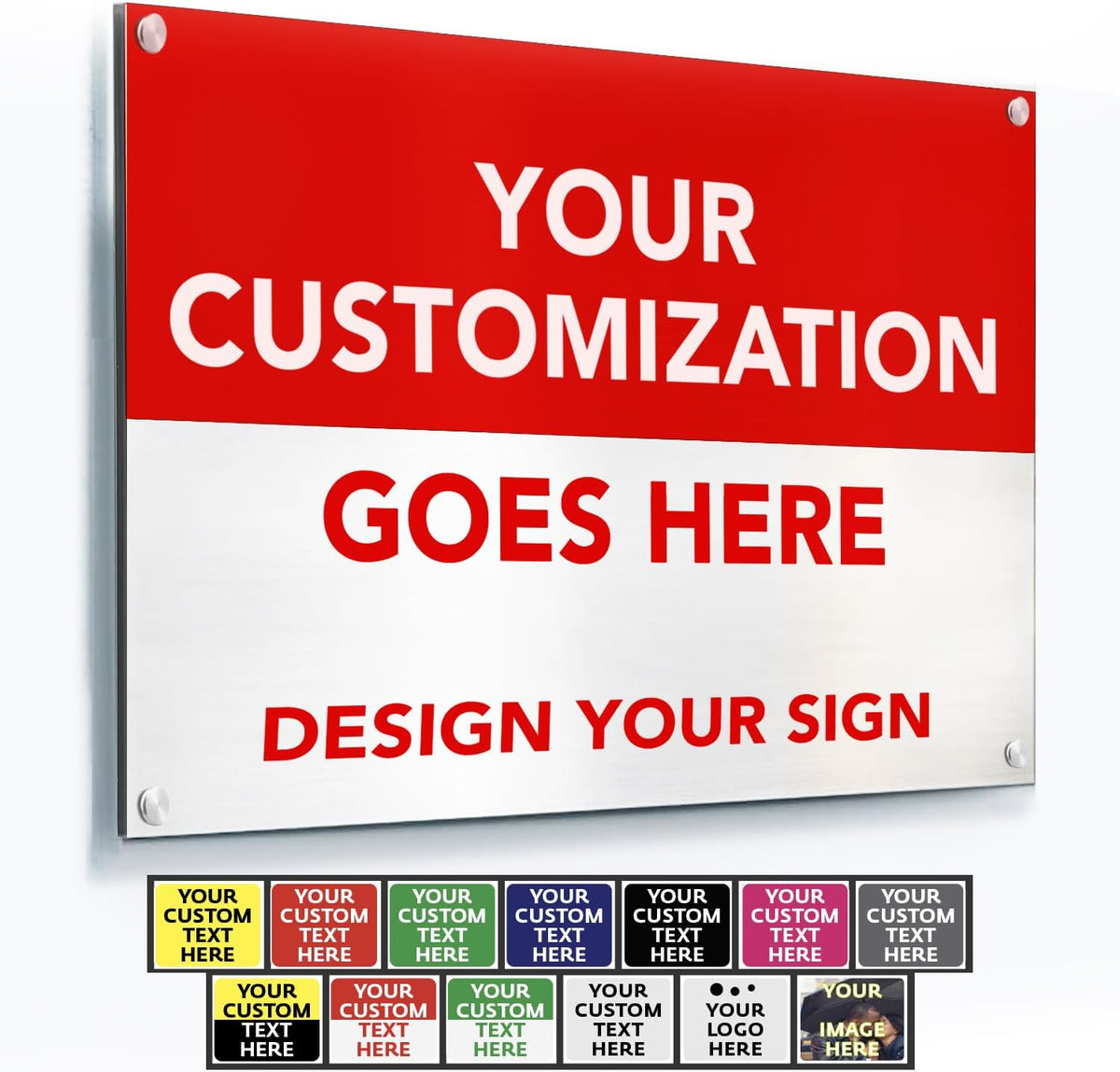 Custom Metal Business Signs, Personalized Aluminum Outdoor Signs, Waterproof, White Aluminum (Red & White, 18x12 In)