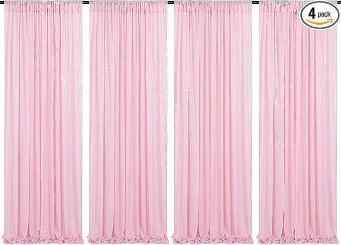 Poise3EHome Pink Sequin Backdrop Curtains, 4 Panels 2FTx8FT Glitter Background by Poise3EHome