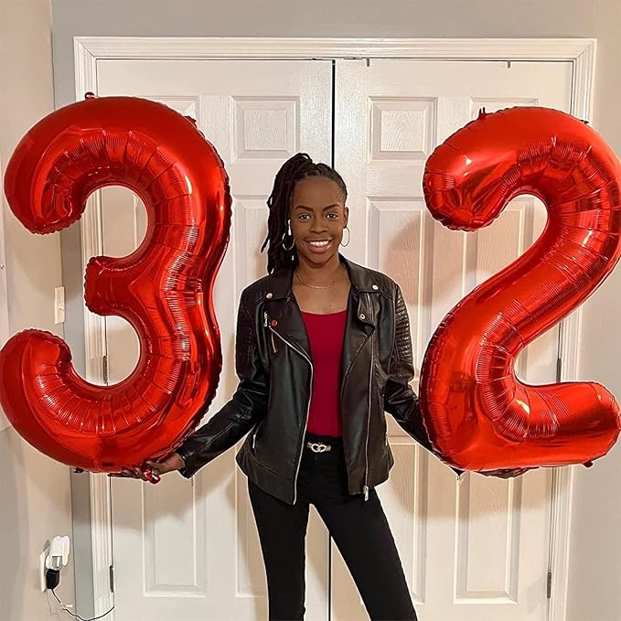 Red Number Balloons, 40 inch Large Number 3 Foil Mylar Helium Balloons - Image 3
