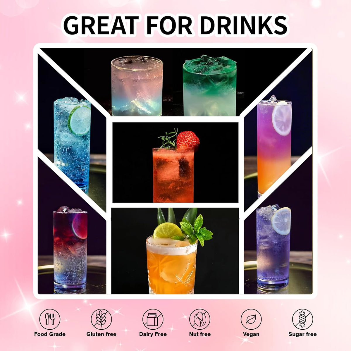 Edible Luster Dust 8 Colors Set - Edible Glitter for Cocktails, Rainbow Food Grade Powder Glitter for Drinks, Chocolate, Cake Decorating | Vegan, Sugar-Free, Gluten-Free -3g