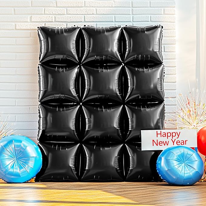 NISOCY 25PCS Metallic Black Square Foil Balloons Wall Backdrop | Double Sided - Image 8