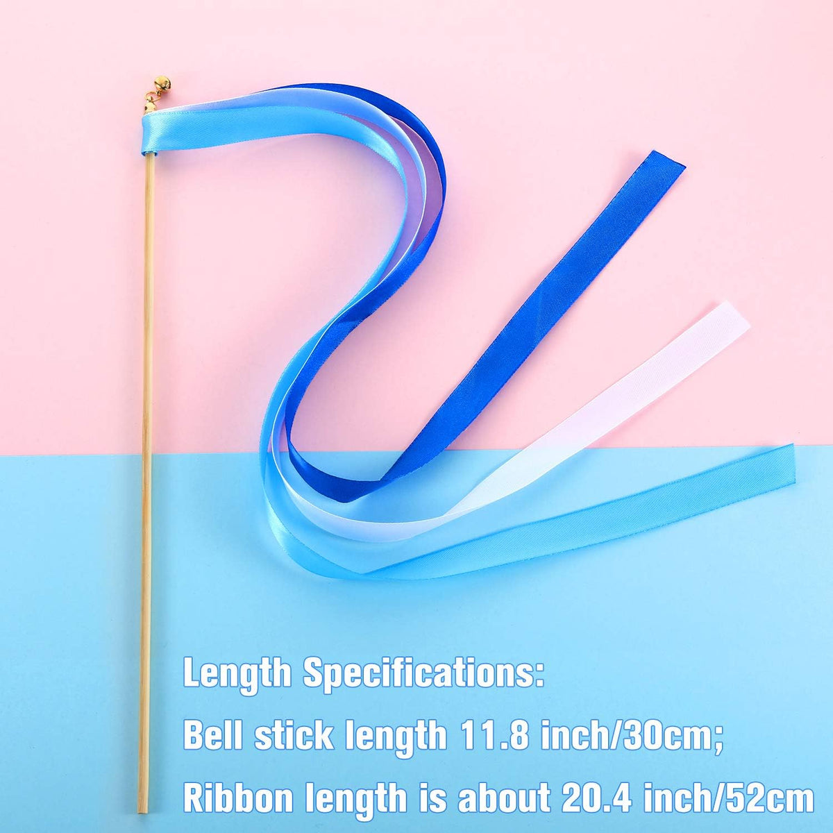 Boao 40 Pieces Mixed Color Ribbon Sticks with Bell, Ribbon Sticks for Stick Party, Streamers for Wedding Birthday Party Celebration Baby Shower Favors(Blue)