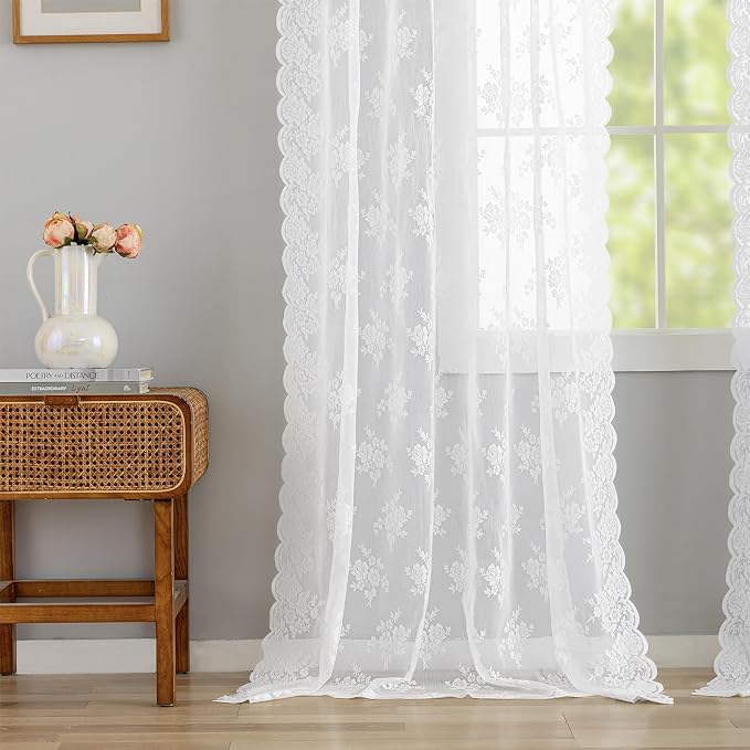 Kotile Vintage White Lace Curtains - Image 7