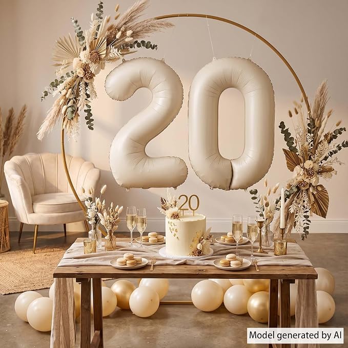 Cream Number 20 Balloon 40 Inch, Foil Numeral - Image 3