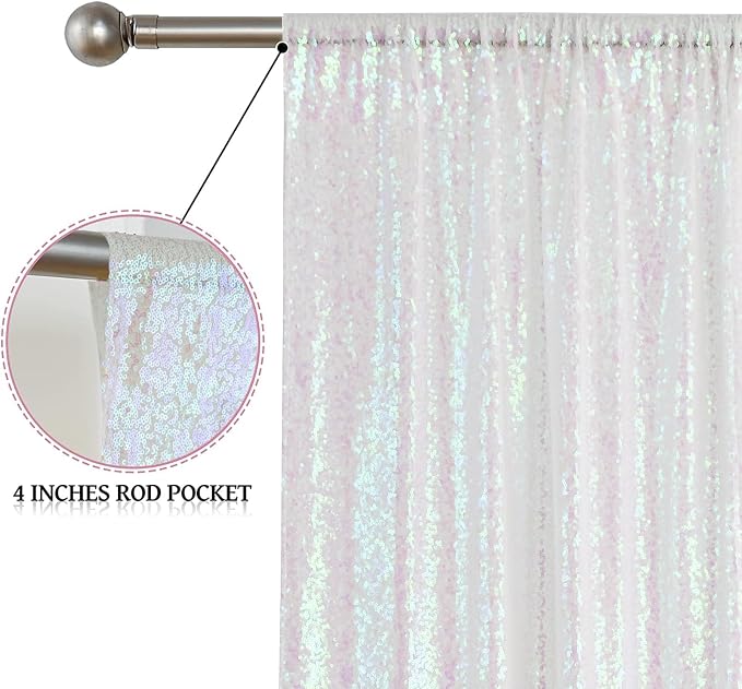 Sugargirl White Iridescent Sequin Backdrop Curtain 4FTx8FT Glitter White - Image 4