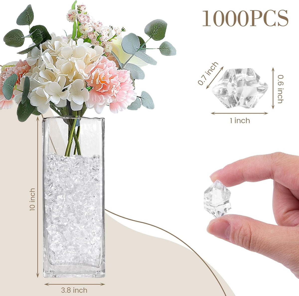 DomeStar 1000PCS Fake Ice, Acrylic Fake Diamonds Vase Filler Plastic Gems Clear Rocks for Vases Plastic Crystals Table Scatter Decor