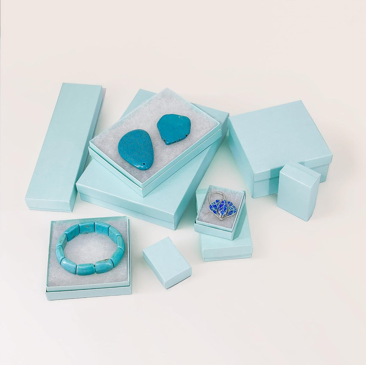 TheDisplayGuys - 25-Pack #53 Kraft Paper Cardboard Gift Boxes/Jewelry Cases w. Cotton Padding & Lid - Pearl Teal - (5.4" x 3.9" x 1.0")