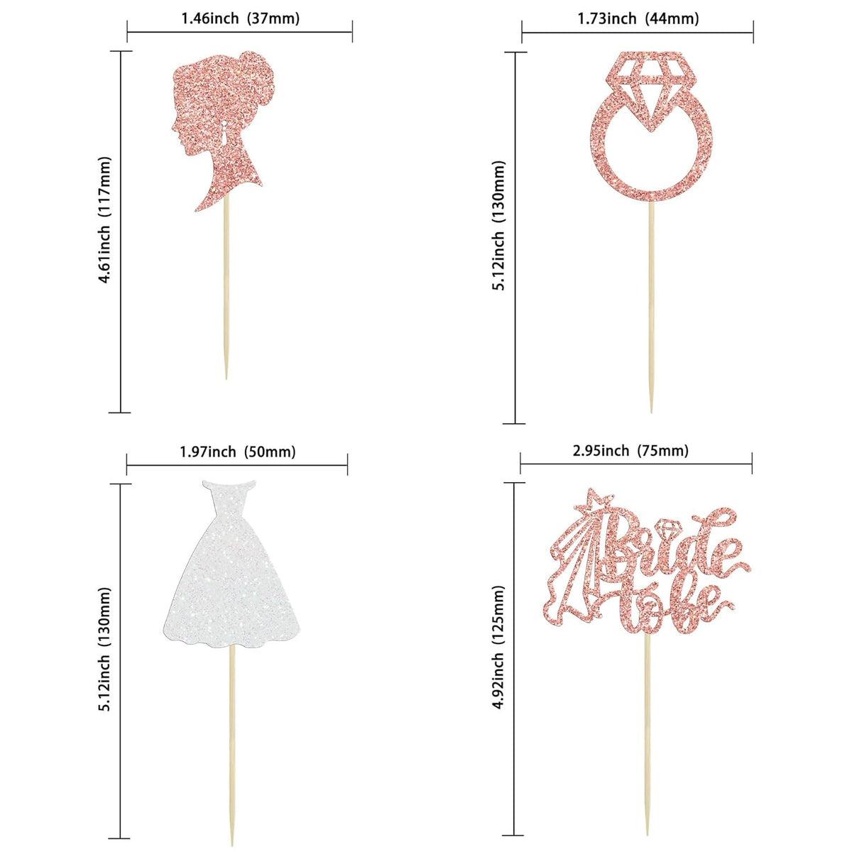 Gyufise 24 Pack Rose Gold Glitter Bride to Be Cupcake Toppers with Heart Ring Dress Bridal Shower Cupcake Picks Wedding Engagement Bachelorette Party Cake Decorations Supplies