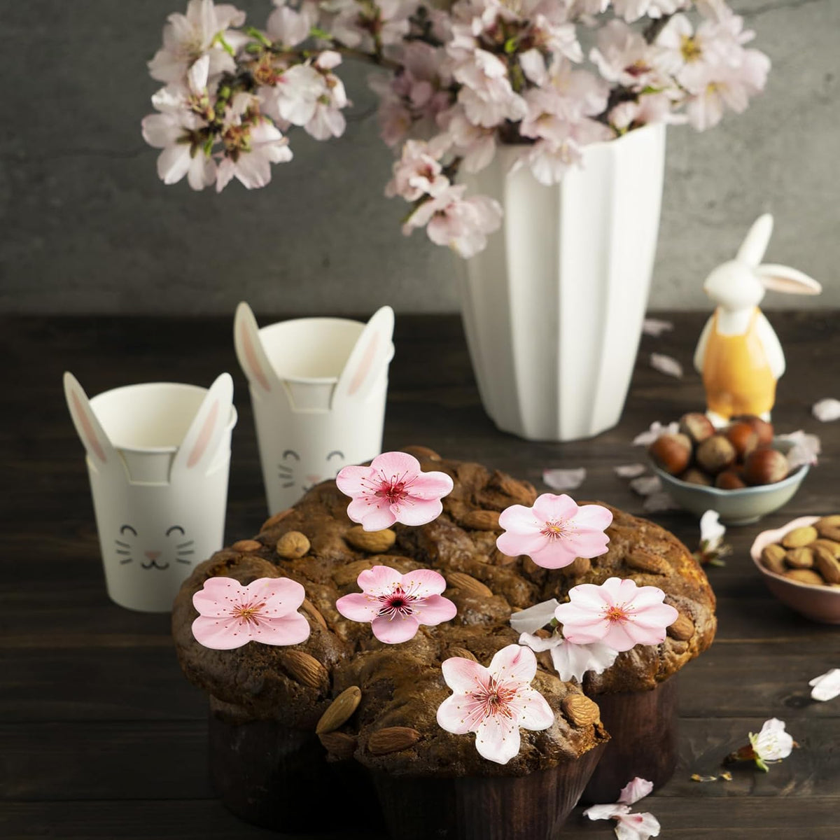 70PCS Edible Cherry Blossoms Cupcake Toppers Pink Edible Cherry Flowers Cake Decorations Wafer Paper Flowers Cupcake Topper for Flowers Theme Baby Shower Birthday Party Decor Supplies