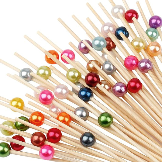 100 Pcs 4.7" Pearl Cocktail Picks, Long Fancy Toothpicks Appetizer Skewers | by Barfroee