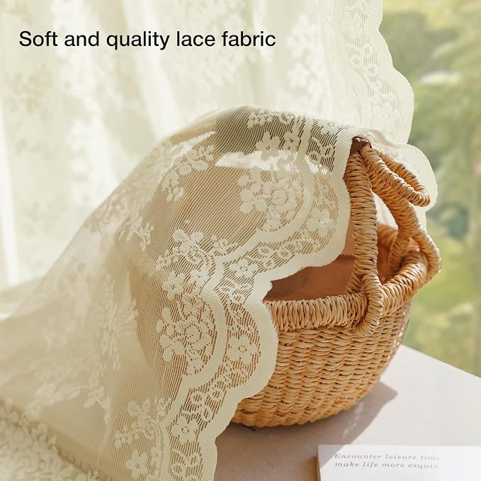 Anmao Vintage Lace Curtains 102 Inches Long 2 Panels Set, Romantic Elegant - Image 4