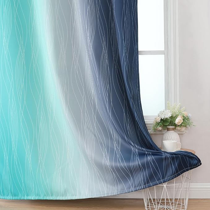 Navy Blue and Teal Blackout Curtains 54 Inch Length, Full Light Blocking - Image 6