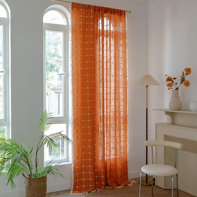 Sutuo Home Boho Curtains for Bedroom, Light Filtering Linen Plaids Farmhouse - Image 4
