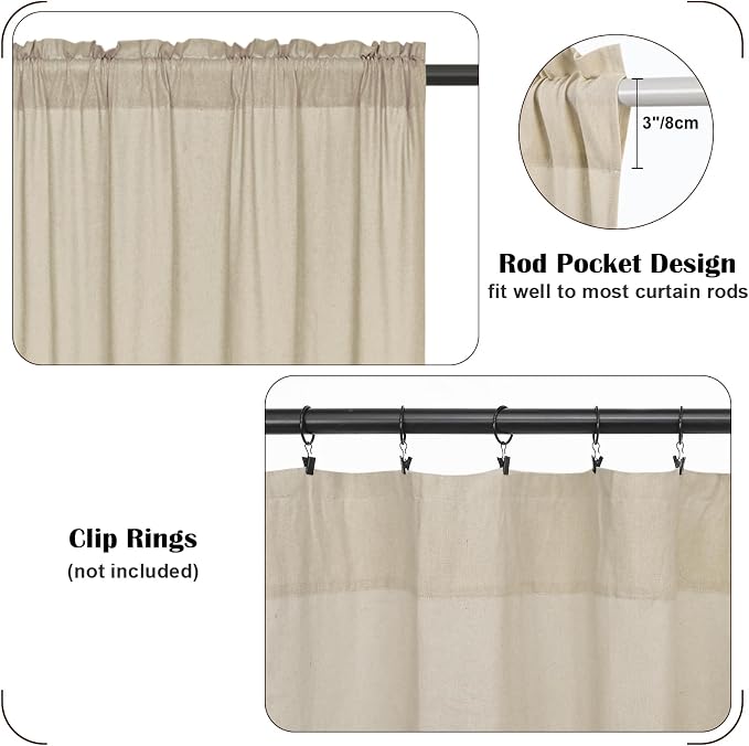 Farmhouse Valance Curtains, Boho Cotton Linen Kitchen Valance, Rustic Button - Image 4