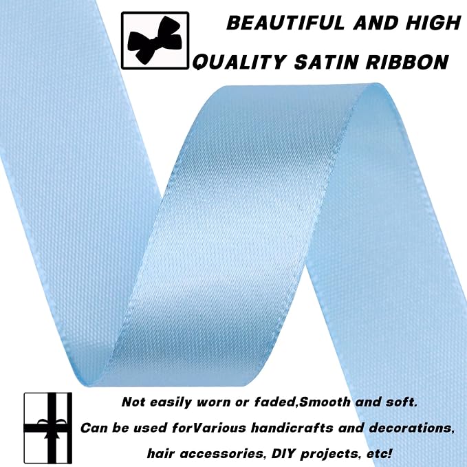 7/8 Inch 60 Yards Sky Blue Satin Craft Ribbon-Single Face Polyester Ribbon - Image 3