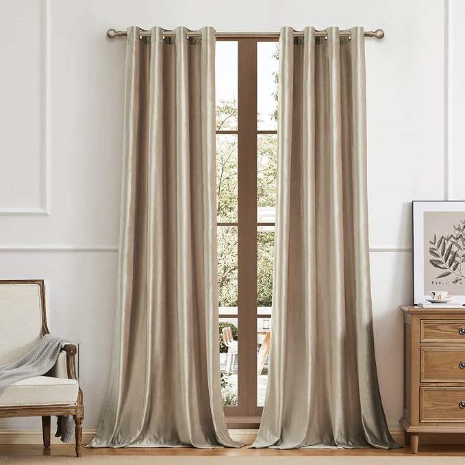 Velvet Champagne Grommet Blackout Curtains 84 inch Length - Image 5
