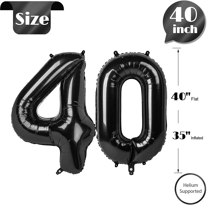 Black Number 40 Balloon 40 Inch, 40th Birthday Party Decorations Men Women | - Image 5