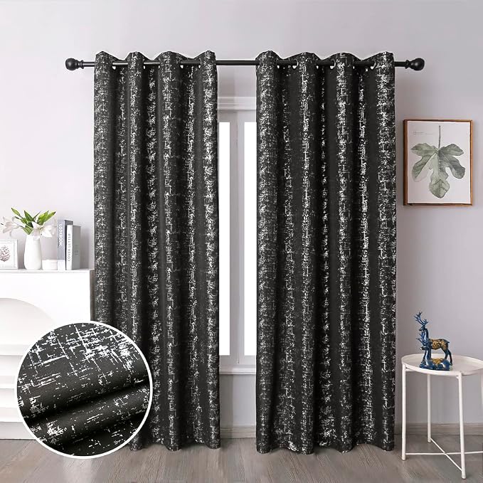 Taisier Home Silver Foil Print Linen Textured Curtains Geometric Dots Pattern - Image 2