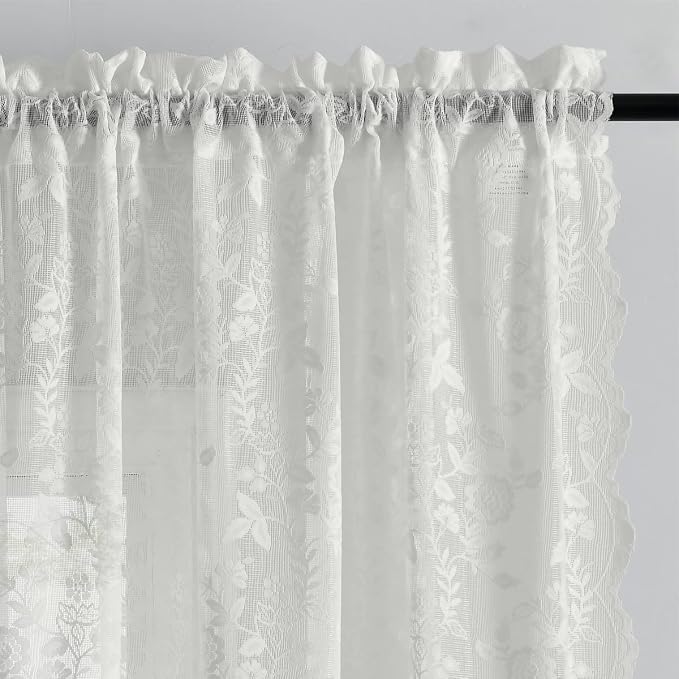 FINECITY Ivory Floral Lace Curtains - Image 4