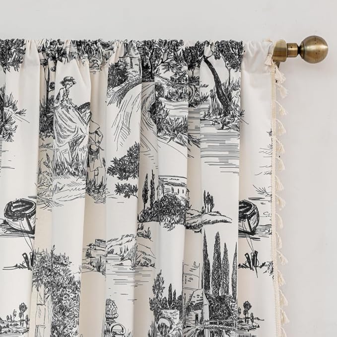F-CHU Black Patterned Curtains 63 Inches Long - Image 3