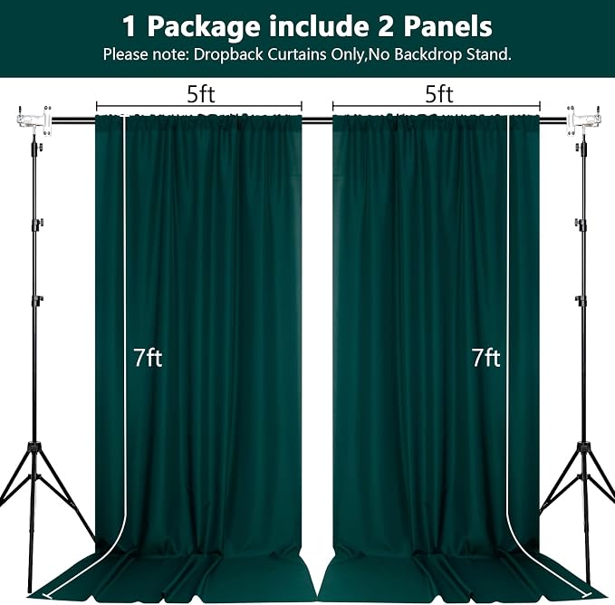 Hunter Green Backdrop Curtains for Parties Wedding Curtains Rod Pocket Green - Image 2