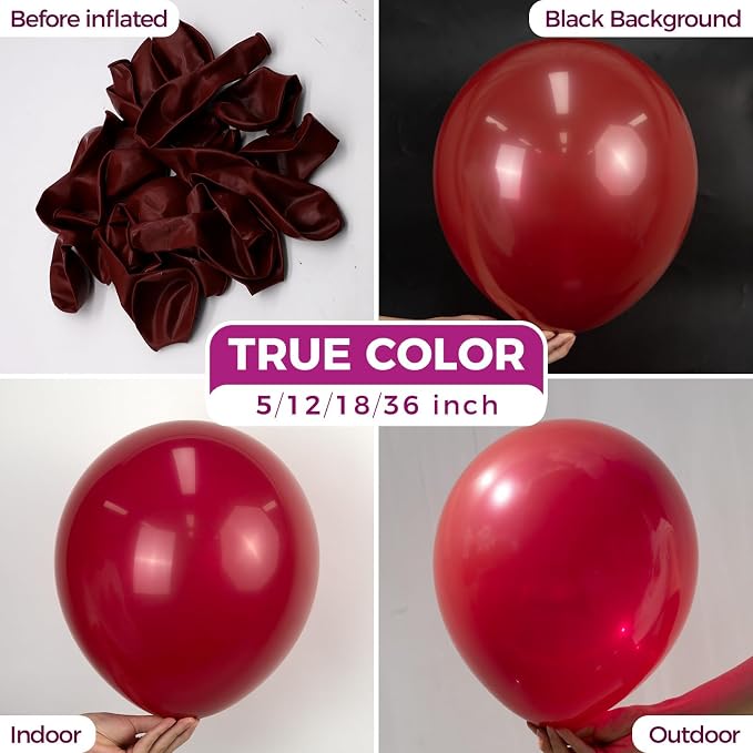 Bezente Burgundy Giant Latex Round Balloons 36 Inch 8 Pack | Dark Ruby Retro - Image 2