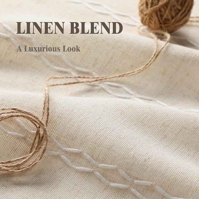 Boho 100% Blackout Curtains 84 Inch 2 Panels Linen Blend Beige | Vintage - Image 7