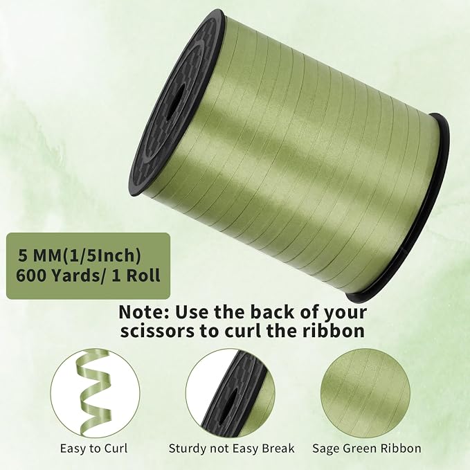 woric 600 Yards Sage Green Curling Ribbon 1/5 Inch Balloon String Ribbon | - Image 2