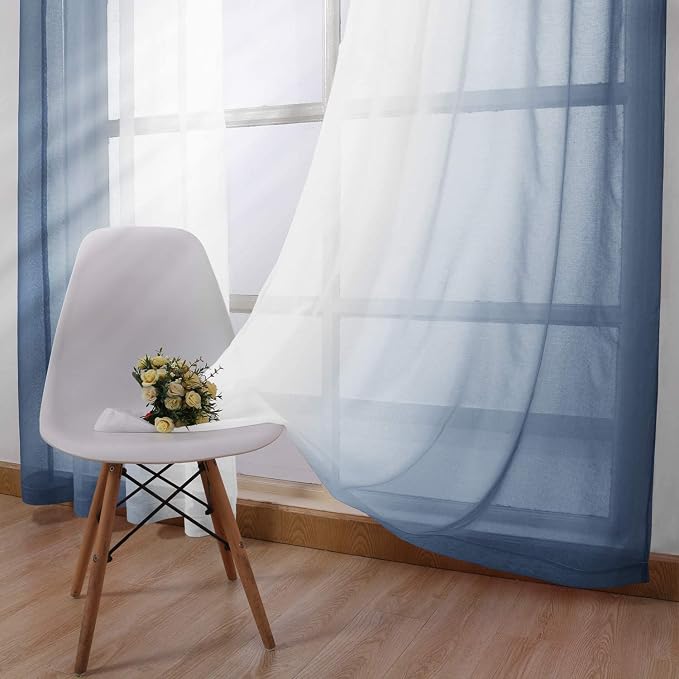 DWCN Blue Ombre Faux Linen Sheer Curtains - Image 4
