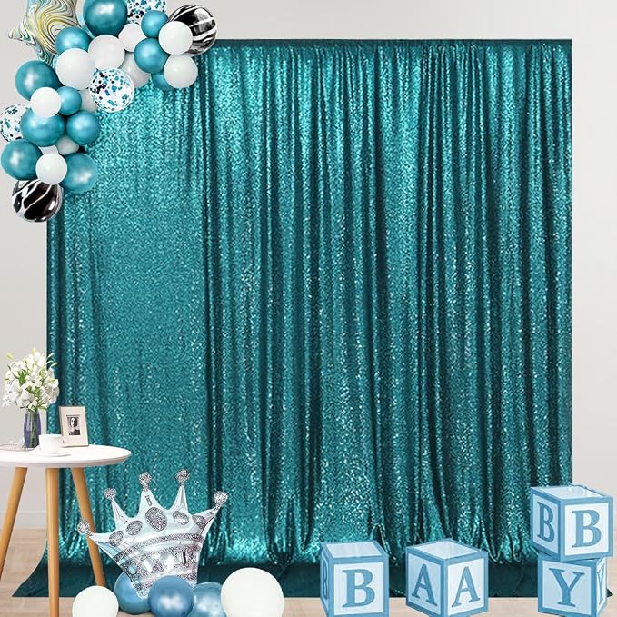 SquarePie 7x7ft Teal Sequin Backdrop, High Density Non-Transparent Glitter - Image 8