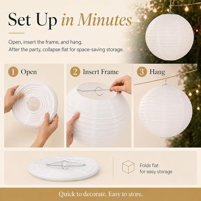 LIHAO 12 Inch White Round Paper Lanterns | Chinese Lantern, Hanging Décor - Image 7