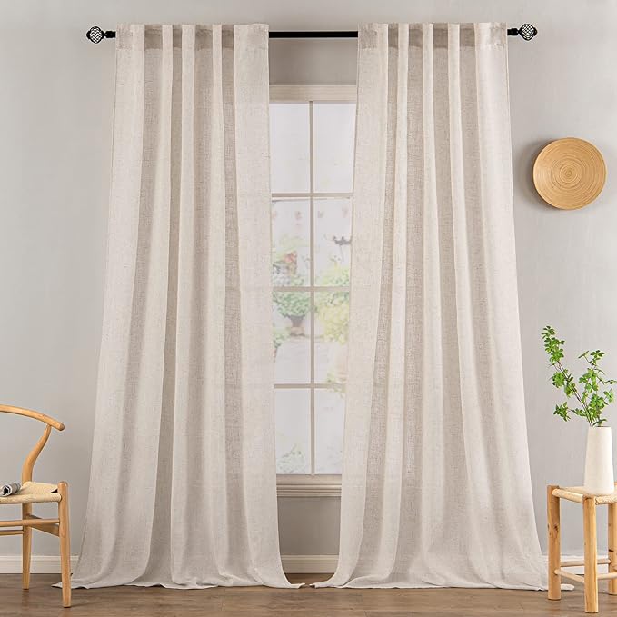 MIULEE Natural White Linen Curtains 95 Inch Length 2 Panels - Image 2
