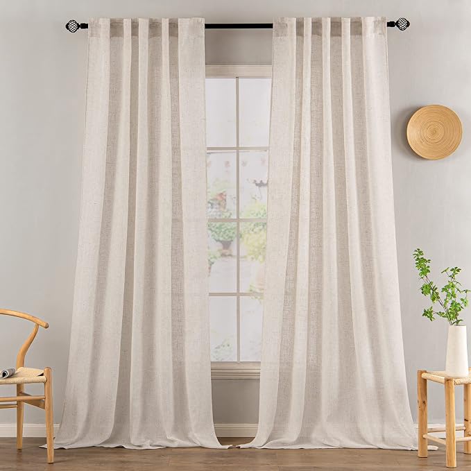 MIULEE Natural White Linen Curtains 52x100 Inch Length 2 Panels - Image 2