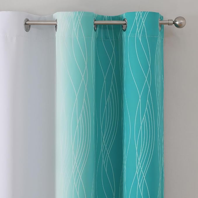 Teal and Greyish White Blackout Curtains 54 Inch Length, Light Blocking - Image 4