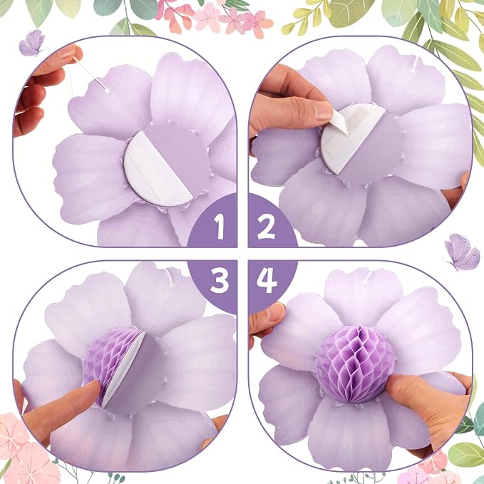 SUNBEAUTY 9 PCS Pastel Flower Party Decorations Flowers Honeycomb Fairy - Image 4