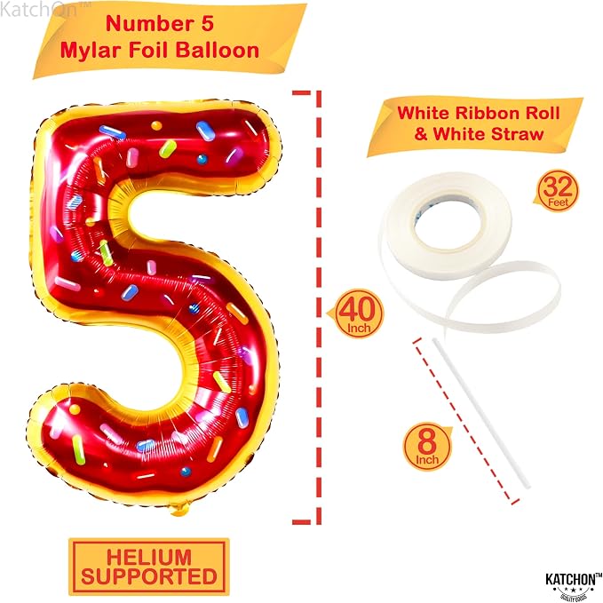 KatchOn Donut Number 5 Balloon 40 Inch | 5th Birthday Balloon - Image 4