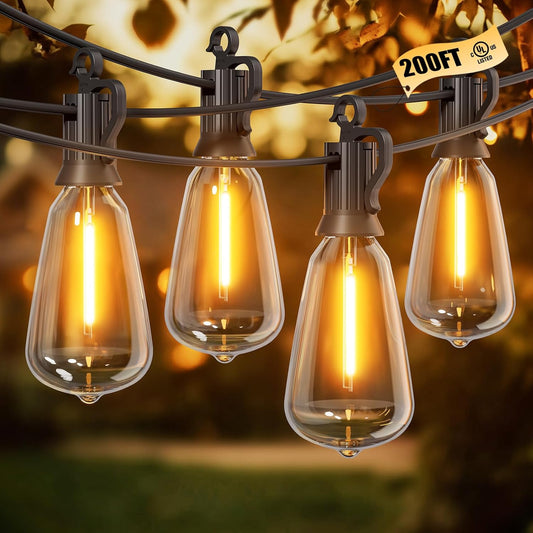 Brightown Outdoor String Lights, 200FT 100+2 LED ST38 LED Patio Lights Shatterproof, Dimmable IP65 Waterproof Connectable Hanging Outdoor Light for Backyard, Porch, Deck, Balcony