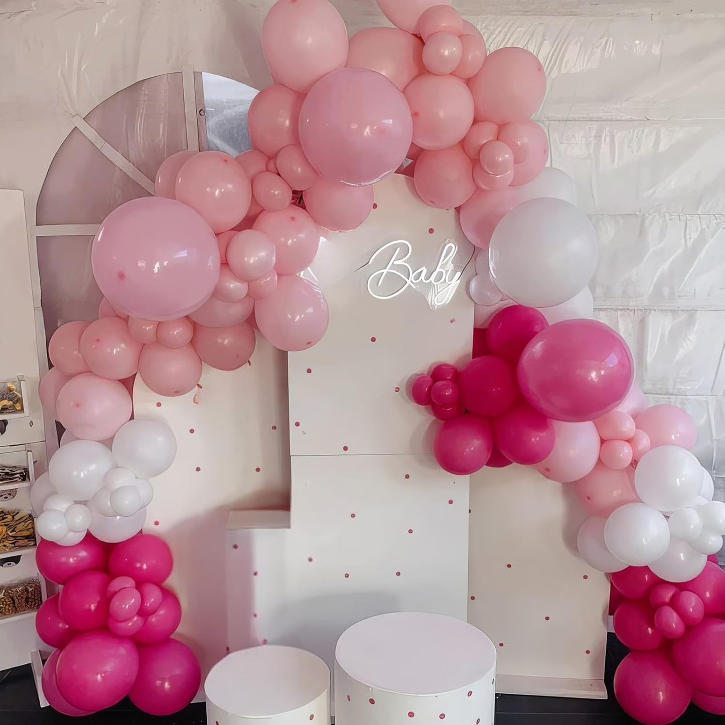 Hot Pink White Balloons, Pink White Balloons, Pink and Silver Confetti Balloon for Woman Birthday Girls Baby Shower Party Wedding Graduation Bridal Shower Decorations