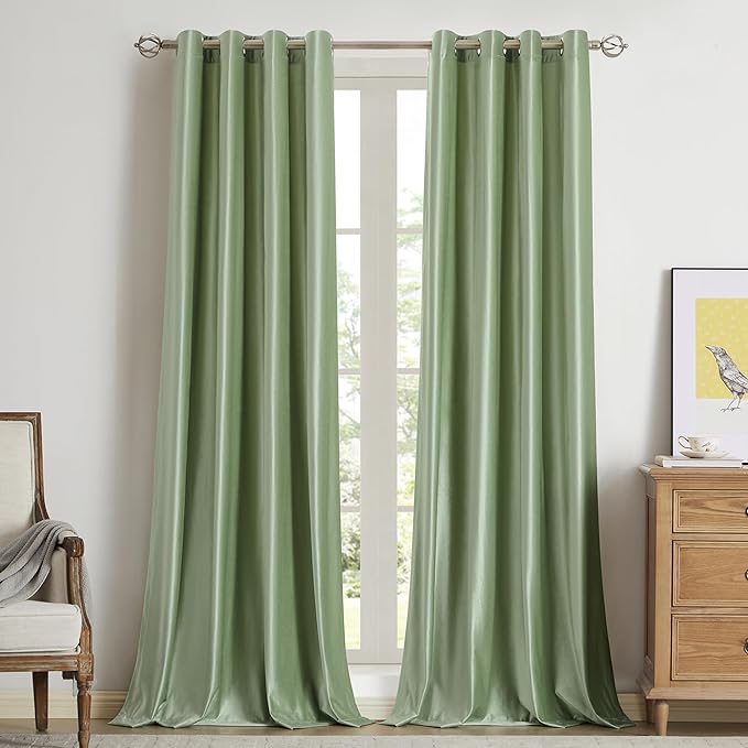 BULBUL Velvet Sage Green Blackout Curtains 108 inch Length by ModernShinyVelvetCurtains