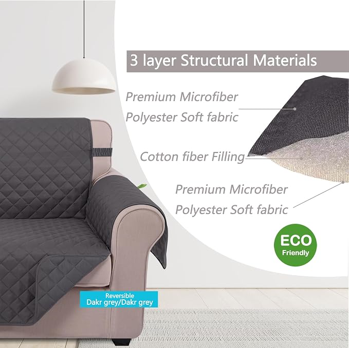 U-NICE HOME Reversible Recliner Chair Covers, Dark Grey | 23''Armchair Cover - Image 4